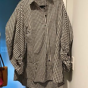 Oversize button up puffy sleeve shirt